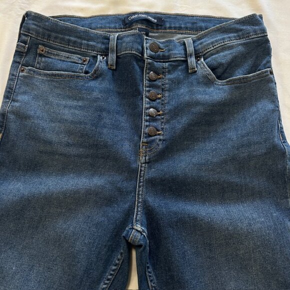 Calvin Klein Ladies Denim Jeans sz 14 32 Repreve Tapered Button Closure - Picture 3 of 12